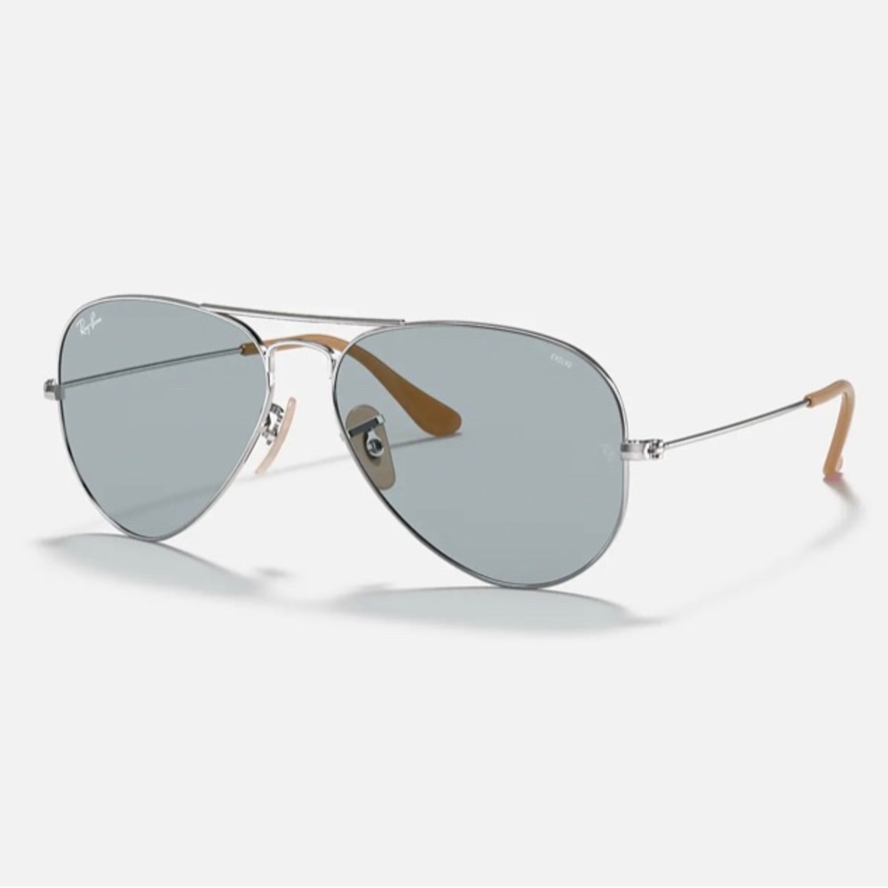 🆕 Ray-Ban Aviator Silver Blue Photochromic Evolve Transition Sunglasses,…